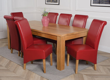 Dakota Extra Large Oak Dining Table with 8 Montana Burgundy Leather Chairs