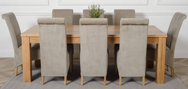 Dakota Extra Large Oak Dining Table with 8 Montana Grey Fabric Chairs