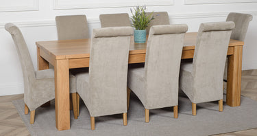 Dakota Extra Large Oak Dining Table with 8 Montana Grey Fabric Chairs