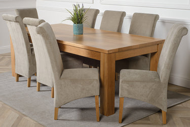 Dakota Extra Large Oak Dining Table with 8 Montana Grey Fabric Chairs