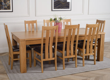 Dakota Extra Large Oak Dining Table with 8 Princeton Oak Chairs