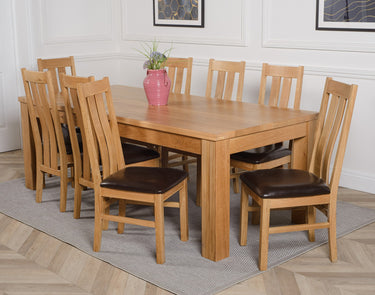 Dakota Extra Large Oak Dining Table with 8 Princeton Oak Chairs