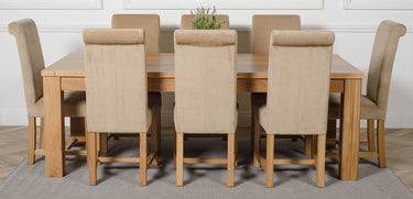 Dakota Extra Large Oak Dining Table with 8 Washington Beige Fabric Chairs