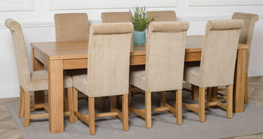 Dakota Extra Large Oak Dining Table with 8 Washington Beige Fabric Chairs