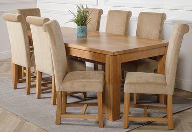Dakota Extra Large Oak Dining Table with 8 Washington Beige Fabric Chairs