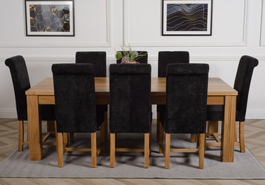 Dakota Extra Large Oak Dining Table with 8 Washington Black Fabric Chairs