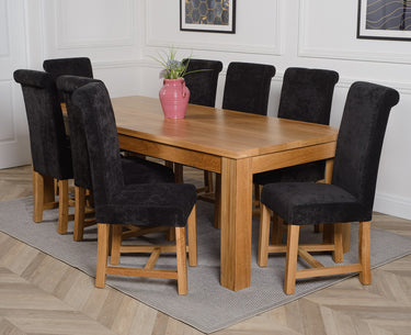 Dakota Extra Large Oak Dining Table with 8 Washington Black Fabric Chairs