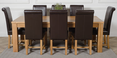 Dakota Extra Large Oak Dining Table with 8 Washington Brown Leather Chairs