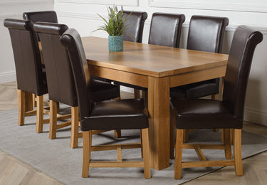Dakota Extra Large Oak Dining Table with 8 Washington Brown Leather Chairs
