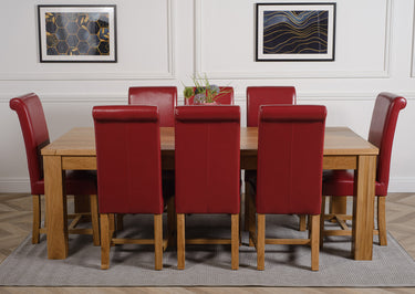 Dakota Extra Large Oak Dining Table with 8 Washington Burgundy Leather Chairs