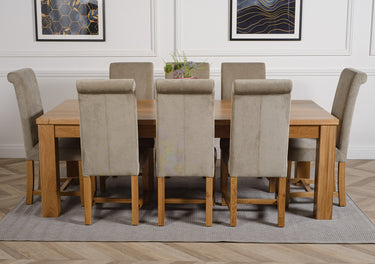 Dakota Extra Large Oak Dining Table with 8 Washington Grey Fabric Chairs