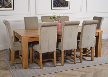 Dakota Extra Large Oak Dining Table with 8 Washington Grey Fabric Chairs