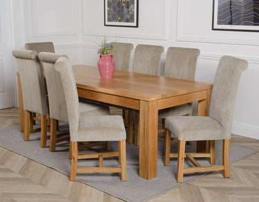 Dakota Extra Large Oak Dining Table with 8 Washington Grey Fabric Chairs