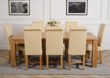 Dakota Extra Large Oak Dining Table with 8 Washington Ivory Leather Chairs