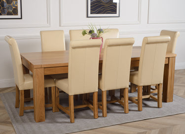 Dakota Extra Large Oak Dining Table with 8 Washington Ivory Leather Chairs