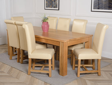 Dakota Extra Large Oak Dining Table with 8 Washington Ivory Leather Chairs