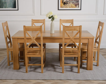 Dakota Large Oak Dining Table with 6 Berkeley Oak Chairs