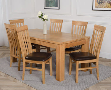 Dakota Large Oak Dining Table with 6 Harvard Oak Chairs