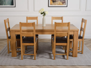 Dakota Large Oak Dining Table with 6 Lincoln Oak Chairs