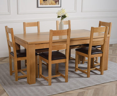 Dakota Large Oak Dining Table with 6 Lincoln Oak Chairs