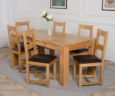 Dakota Large Oak Dining Table with 6 Lincoln Oak Chairs
