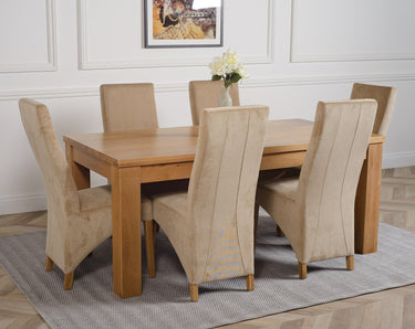 Dakota Large Oak Dining Table with 6 Lola Beige Fabric Chairs