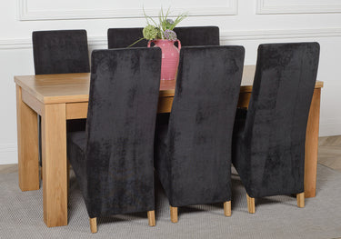 Dakota Large Oak Dining Table with 6 Lola Black Fabric Chairs