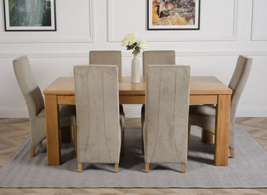 Dakota Large Oak Dining Table with 6 Lola Grey Fabric Chairs