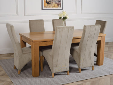 Dakota Large Oak Dining Table with 6 Lola Grey Fabric Chairs