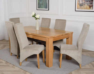 Dakota Large Oak Dining Table with 6 Lola Grey Fabric Chairs