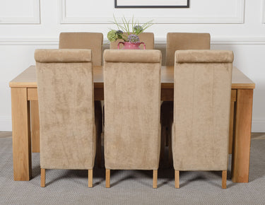 Dakota Large Oak Dining Table with 6 Montana Beige Fabric Chairs