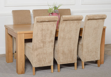 Dakota Large Oak Dining Table with 6 Montana Beige Fabric Chairs