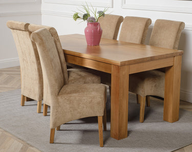 Dakota Large Oak Dining Table with 6 Montana Beige Fabric Chairs