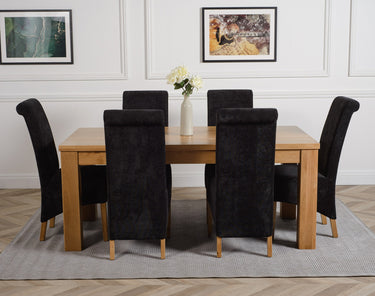 Dakota Large Oak Dining Table with 6 Montana Black Fabric Chairs