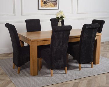 Dakota Large Oak Dining Table with 6 Montana Black Fabric Chairs