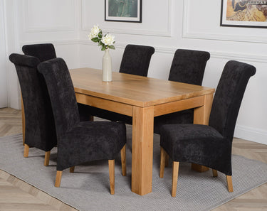 Dakota Large Oak Dining Table with 6 Montana Black Fabric Chairs