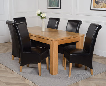 Dakota Large Oak Dining Table with 6 Montana Black Leather Chairs