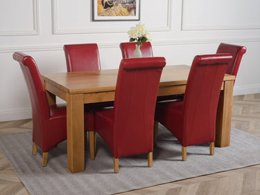 Dakota Large Oak Dining Table with 6 Montana Burgundy Leather Chairs