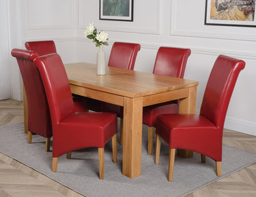 Dakota Large Oak Dining Table with 6 Montana Burgundy Leather Chairs