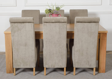 Dakota Large Oak Dining Table with 6 Montana Grey Fabric Chairs