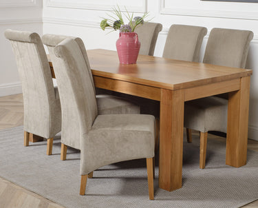 Dakota Large Oak Dining Table with 6 Montana Grey Fabric Chairs