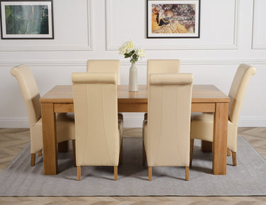 Dakota Large Oak Dining Table with 6 Montana Ivory Leather Chairs