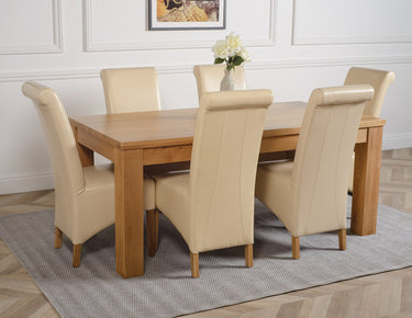 Dakota Large Oak Dining Table with 6 Montana Ivory Leather Chairs