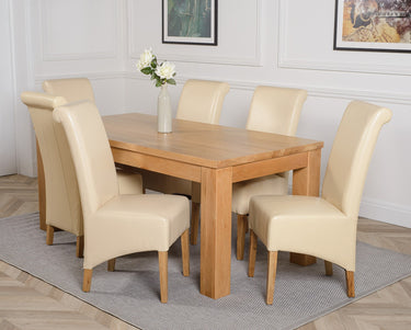 Dakota Large Oak Dining Table with 6 Montana Ivory Leather Chairs