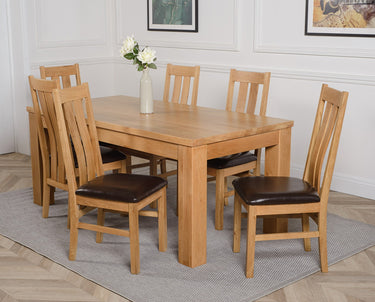 Dakota Large Oak Dining Table with 6 Princeton Oak Chairs