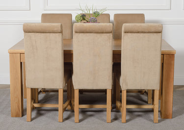 Dakota Large Oak Dining Table with 6 Washington Beige Fabric Chairs