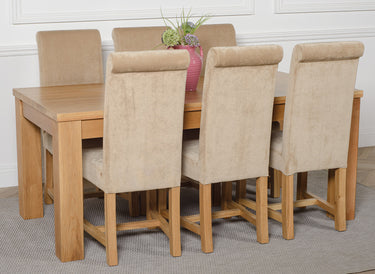 Dakota Large Oak Dining Table with 6 Washington Beige Fabric Chairs