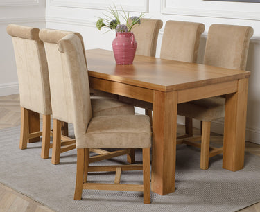Dakota Large Oak Dining Table with 6 Washington Beige Fabric Chairs
