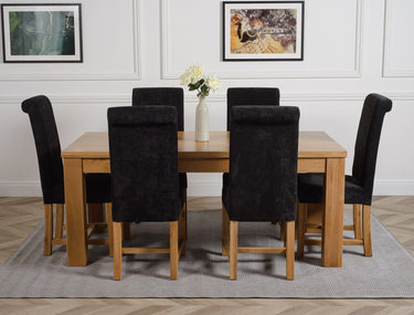 Dakota Large Oak Dining Table with 6 Washington Black Fabric Chairs