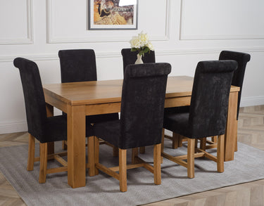 Dakota Large Oak Dining Table with 6 Washington Black Fabric Chairs